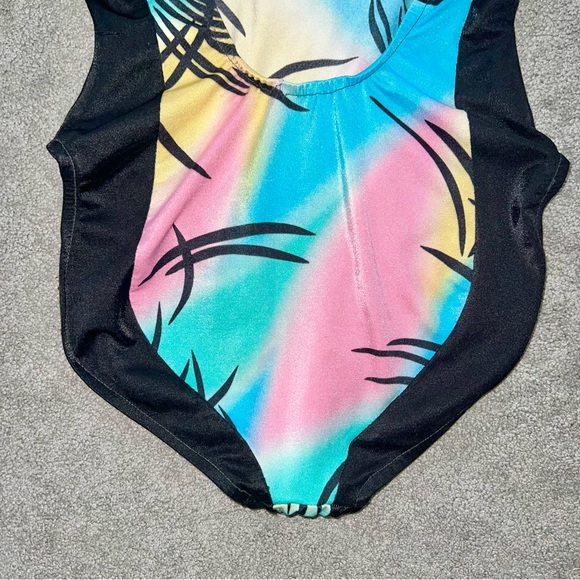 L 11/12 VTG 80’s Avon Fashion Pastel Black High Cut Aerobics One Piece Swimsuit - Picture 12 of 12